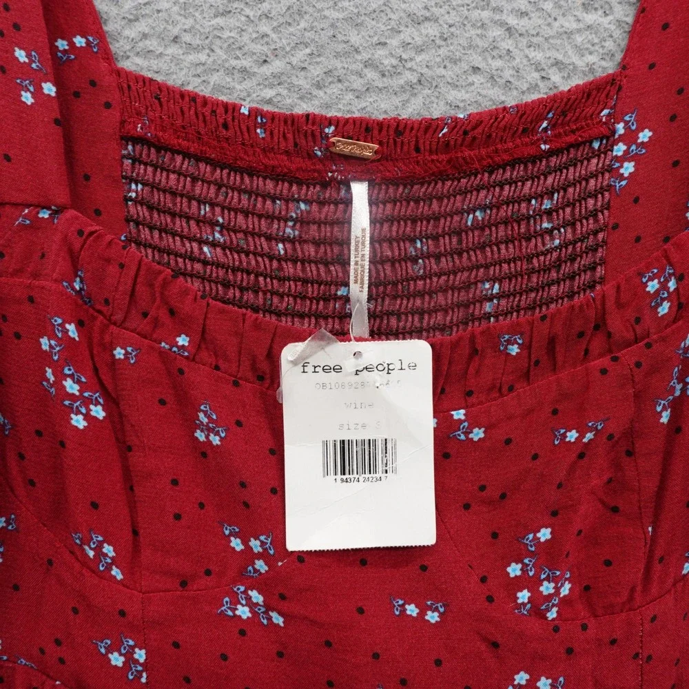 NWT Free People Iris Floral Midi Dress‎ Size Small Wine Red Womens Smocked Boho